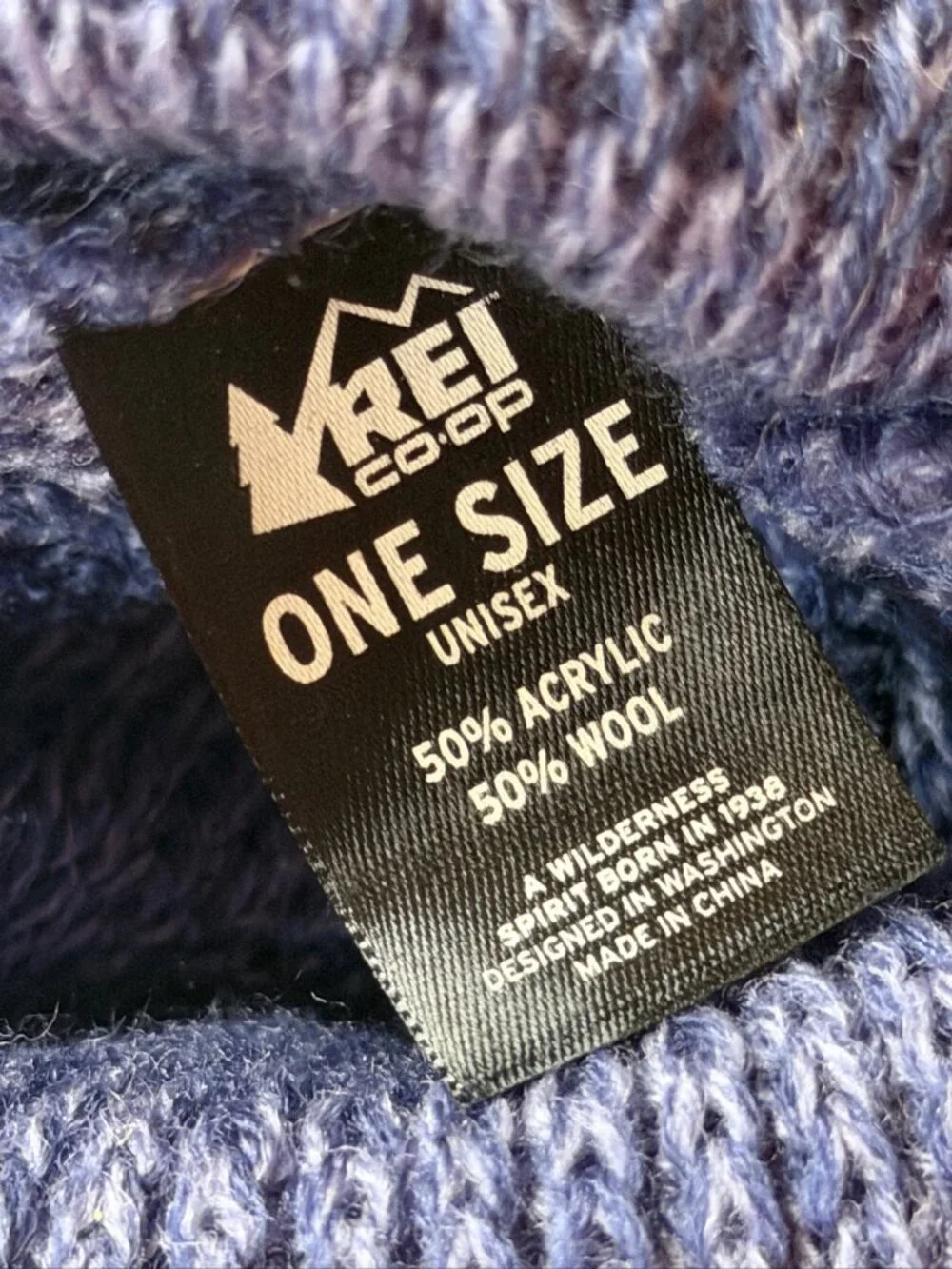 REI Beanie OS Adults Blue Wool Blend Knit Folded Widebrim